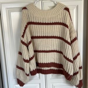 Carly Jean mauve and cream striped chunky knit- M/L